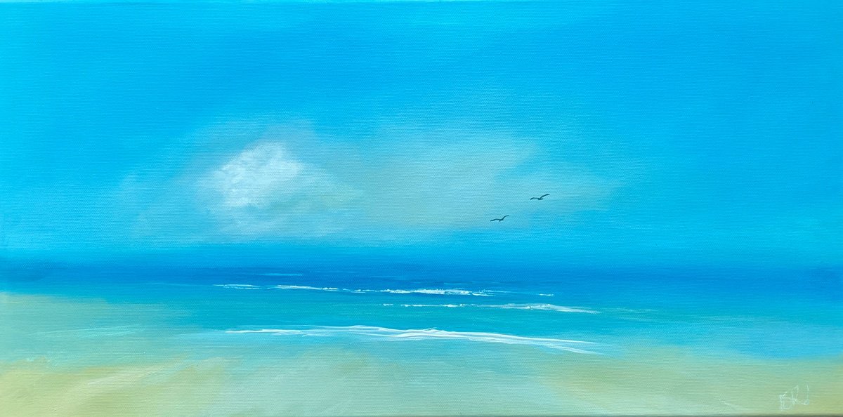 Expressive Landscape Acrylic Painting By Emma Sian Pritchard, 24 X 12, Endless Calm, Original Artwork