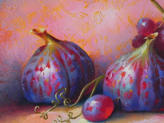 "Figs and grapes" Oil on canvas Original art Kitchen decor