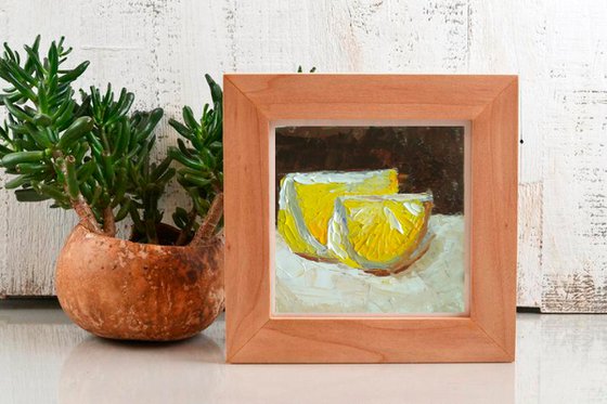 Lemon Painting Fruit Original Art Citrus Impasto Artwork Mini Oil Painting