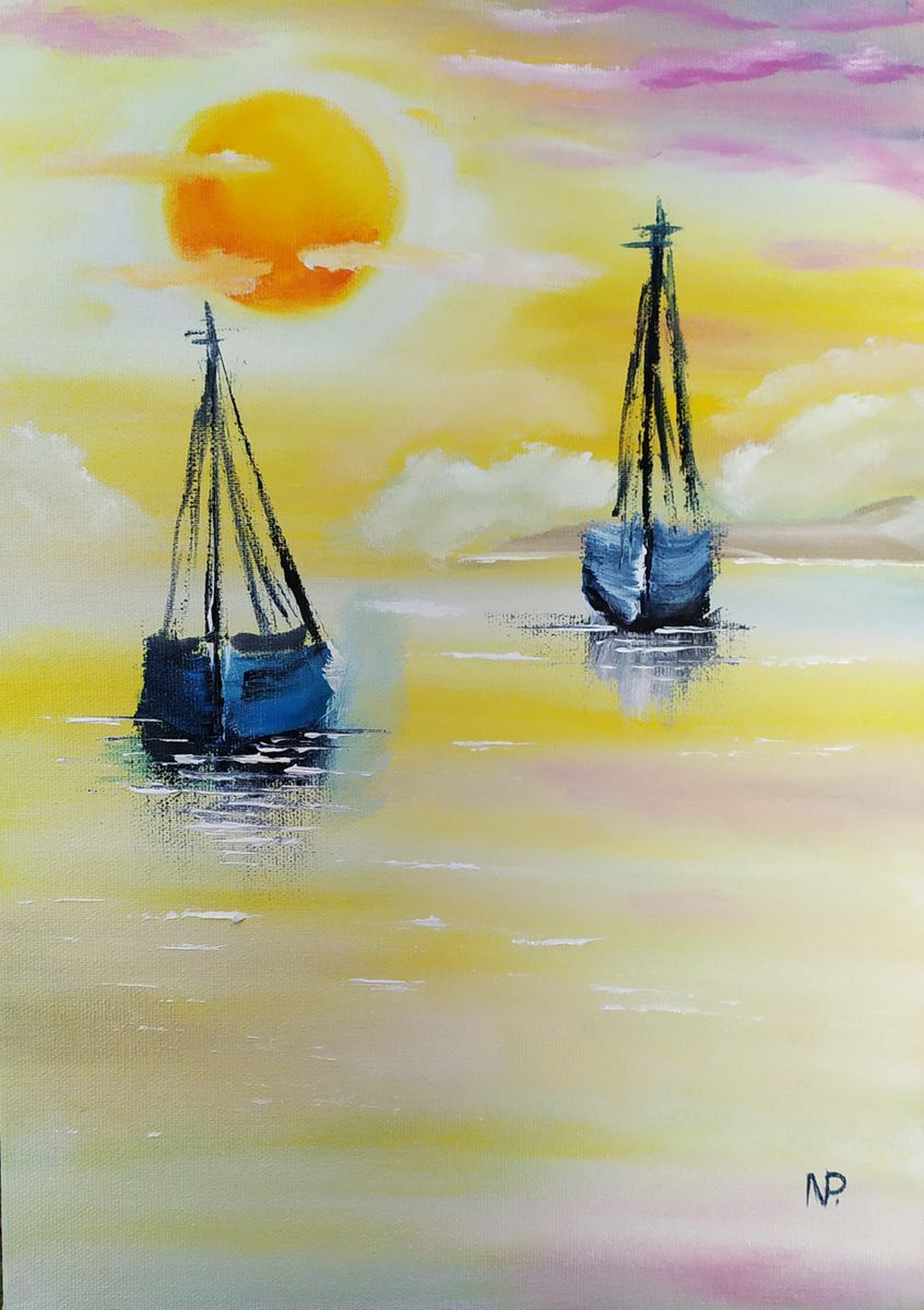 Two Boats Original Small Gift Idea Oil Paintin Artfinder