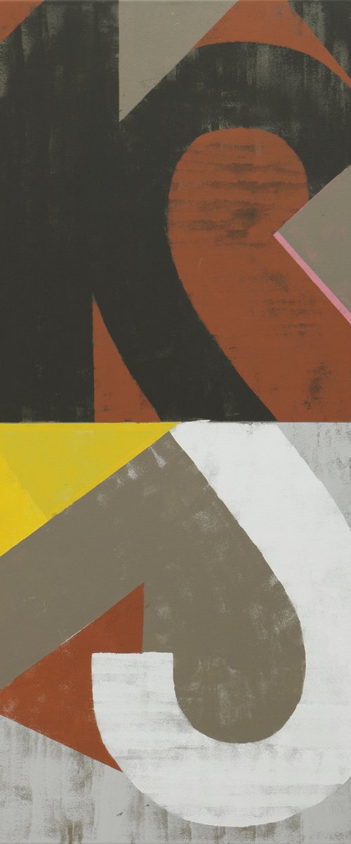 Abstract Painting - Vintage Typopop in Brown - 90x110cm - Ronald Hunter - 14M by Ronald Hunter