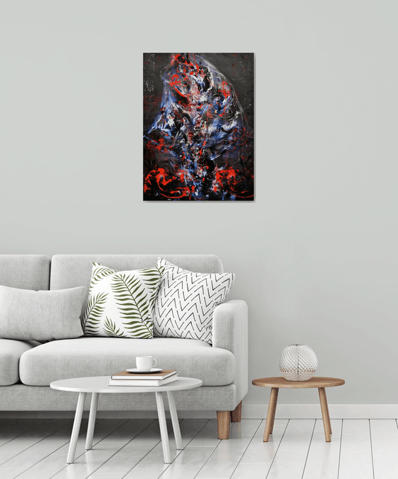 Deep purple and red enigmatic dark gothic abstract gestural abstract painting still life by O Kloska