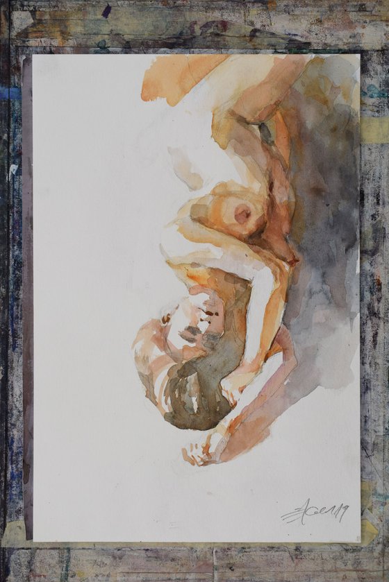 Nude in green and orange