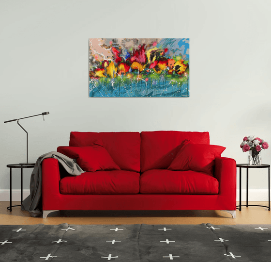 "Flowers in Water" Floral LARGE Abstract Painting