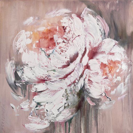 Peach peony square painting