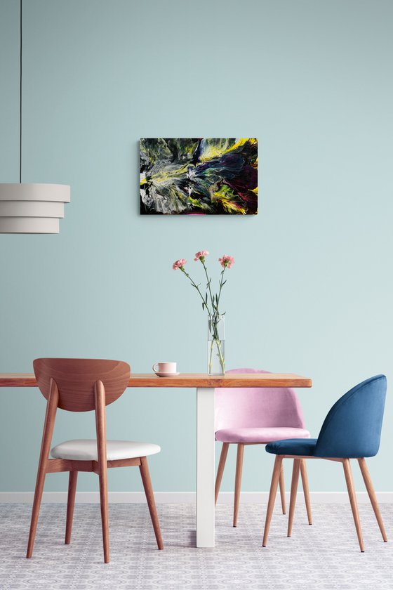 Black, yellow and pink abstract expressive painting decoration for office gift for coworkers