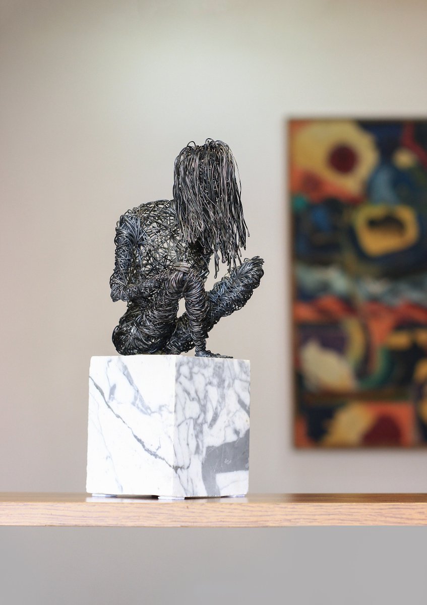 Expressive Portrait Sculpture By Karen Axikyan, 4 X 11", Meditation, Original Artwork