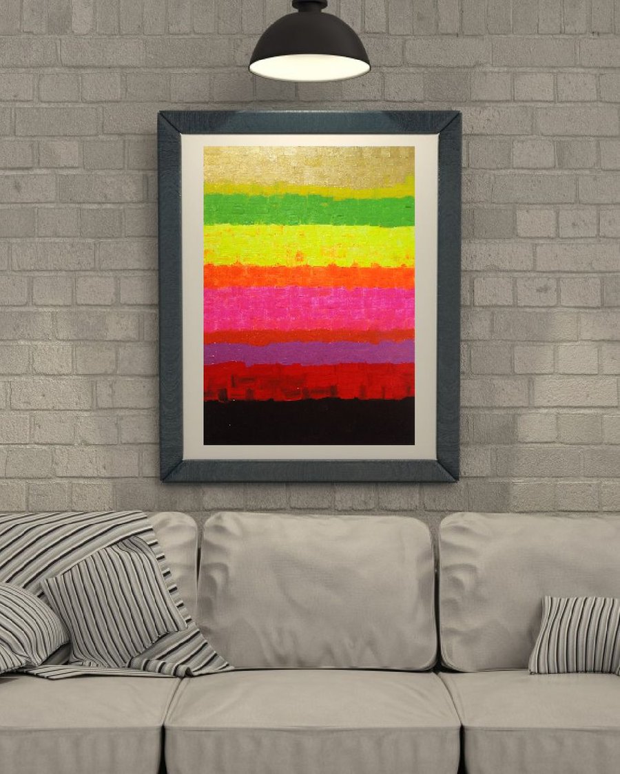 Abstract Art !! Neon !! Pink !! Yellow !! Gold !! Black !! Multi Color Art Acrylic painting by