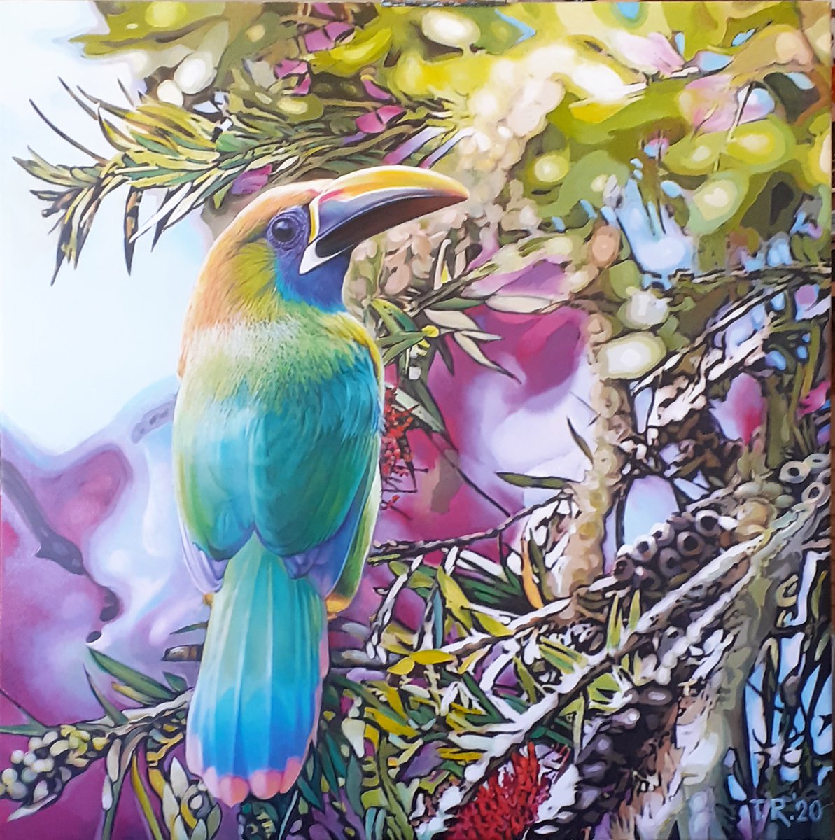 Emerald Toukanette / Mexican Emerald Toucanet By Tatiana Rezvaya, 34 X 34, Artwork For Sale On Artfinder