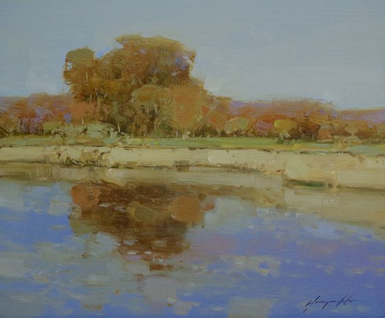 Reflection, Landscape oil painting, Handmade artwork,