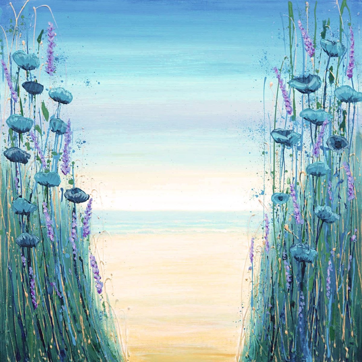 Impressionistic Landscape Acrylic Painting By Amanda Dagg, 24 X 24, Beach Flowers, Original Artwork