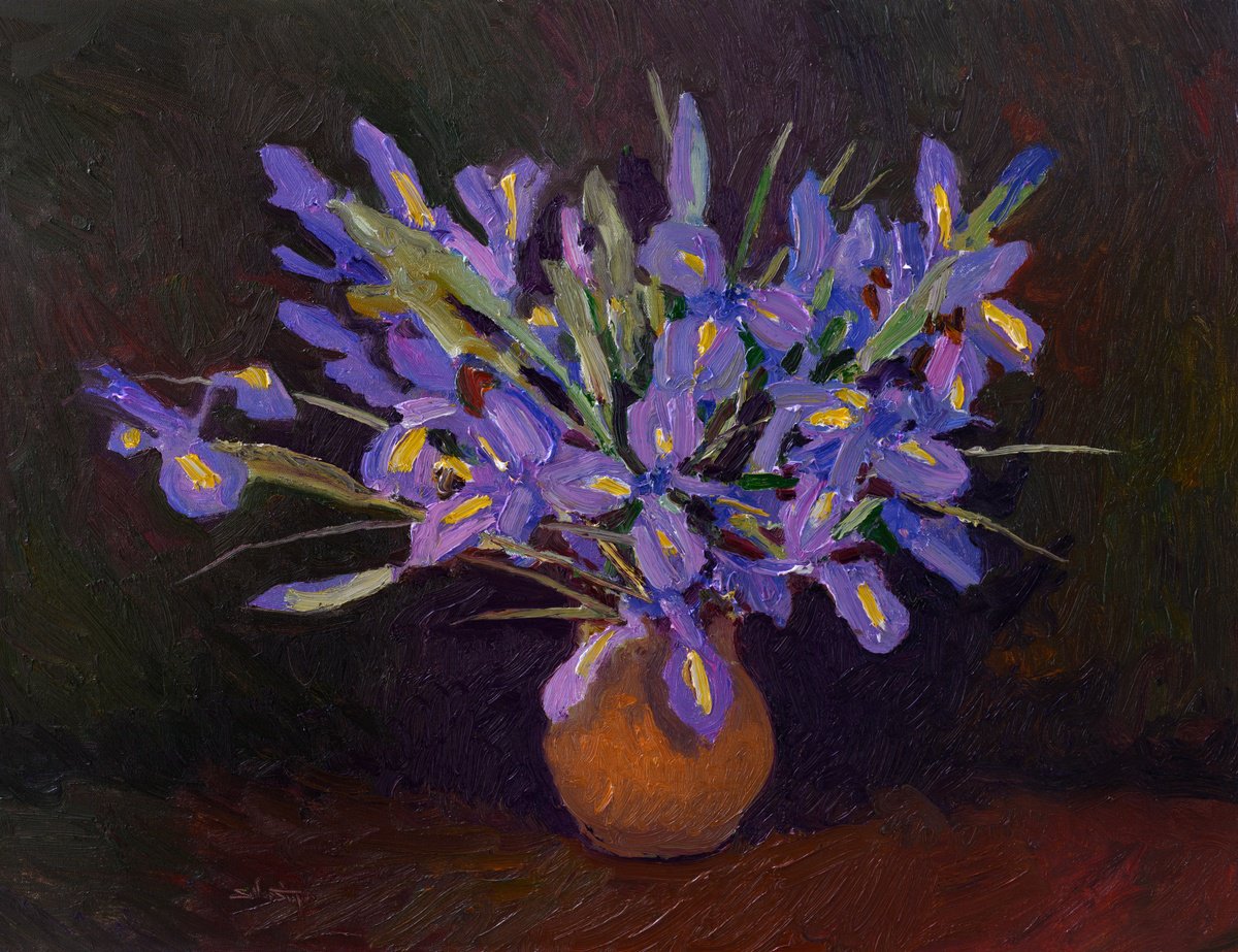 Blue Irises In The Vase By Suren Nersisyan, 28 X 22, Artwork For Sale On Artfinder