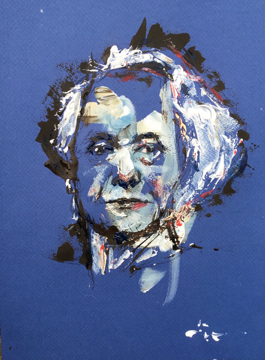 Expressive Portrait Acrylic Painting By Dominique Deve, 9 X 13, Parisienne 2, Original Artwork