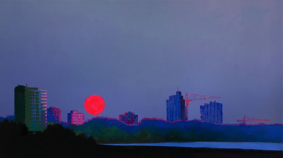 Red sun cityscape