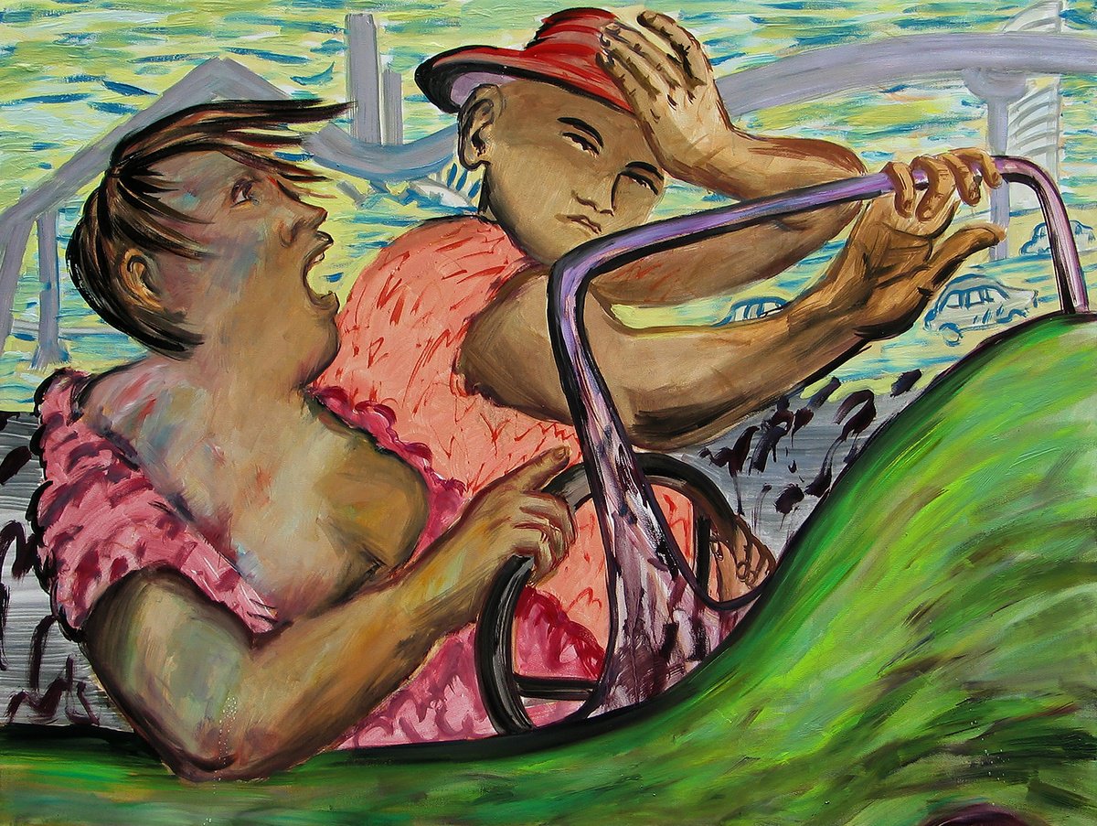 Impressionistic Portrait Oil Painting By Frank Creber, 40 X 30, Being Told At Naval Row, Original Artwork