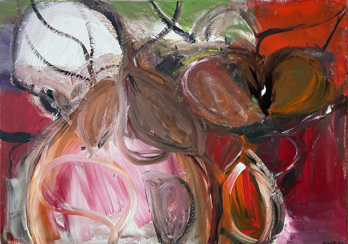 Organic Abstract Acrylic Painting By Christel Haag, 28 X 20, Lebenswanderer, Original Artwork