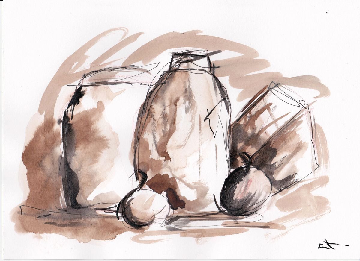 Expressive Still Life Drawing By Lionel Le Jeune, 11 X 8", Still Life, Original Artwork