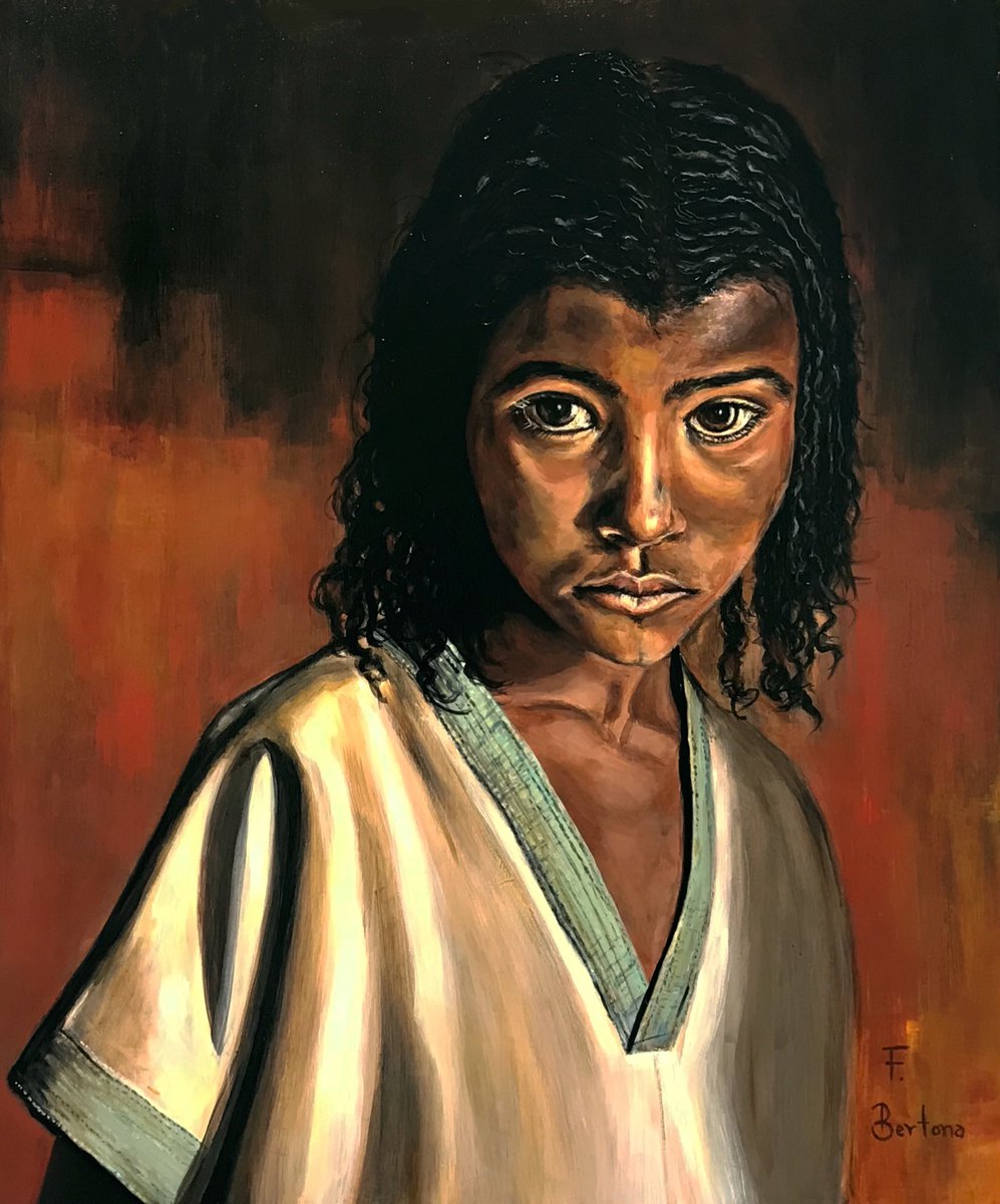 Expressive Portrait Acrylic Painting By Fabian Bertona, 20 X 24, Mari?a, Original Artwork