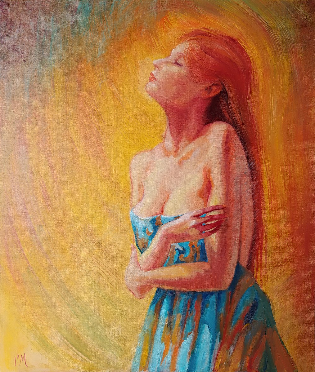 Expressive Portrait Oil Painting By Isabel Mahe, 27 X 31, Feeling, Original Artwork