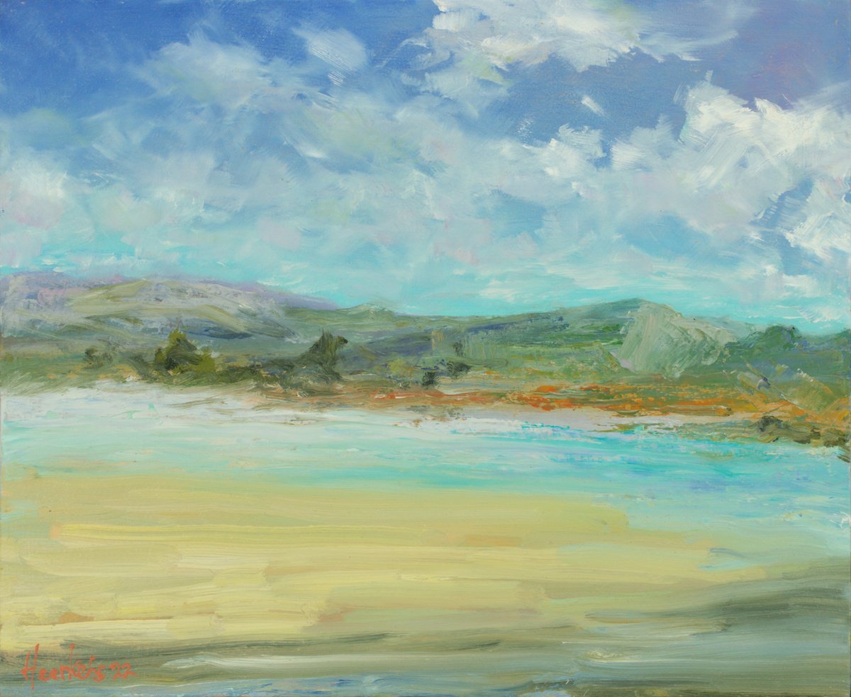 Impressionistic Landscape Oil Painting By Egidius Heerkens, 12 X 10, Milnthorpe Sands, Cumbria, Original Artwork