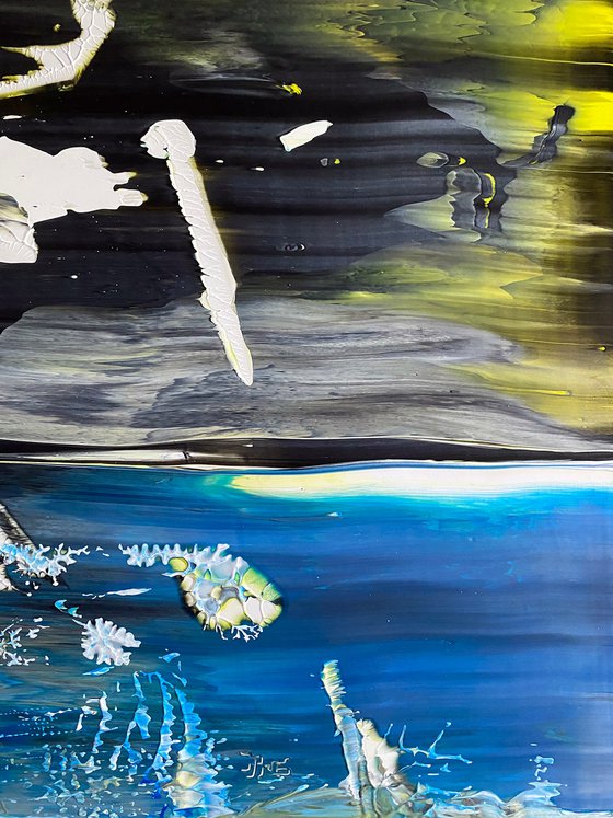 "Everybody Was Kung Fu Fighting" - FREE USA SHIPPING - Original PMS Abstract Acrylic Painting On Recycled Wooden Desk Panel - 55" x 26"