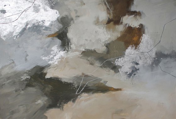 "Flock 2" Gray brown silver abstract art