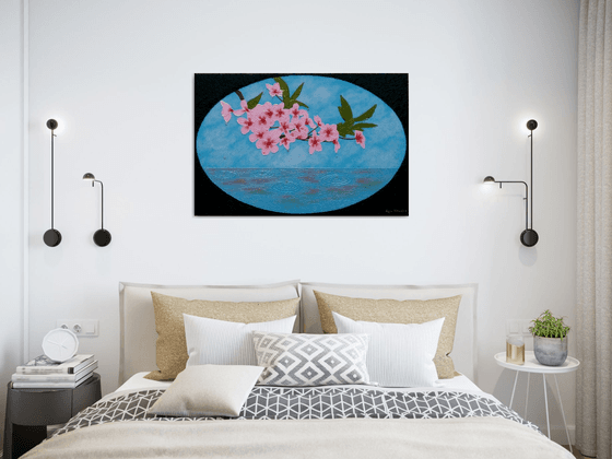 Sakura Soul - pink cherry blossom; large semi abstract painting