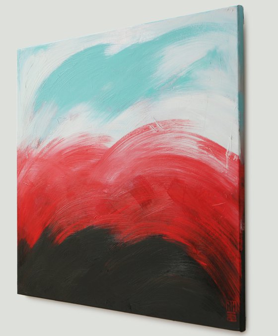 Red Brush Stroked Serie - Oceanic painting - 09J