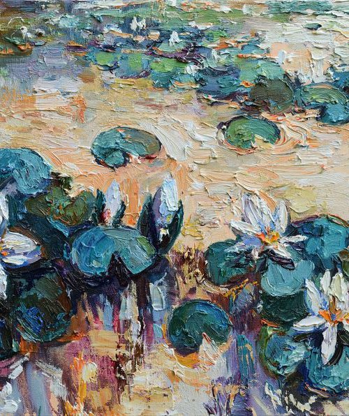 Water lilies - Original Oil painting - 90 x 45 cm by Anastasiia Valiulina