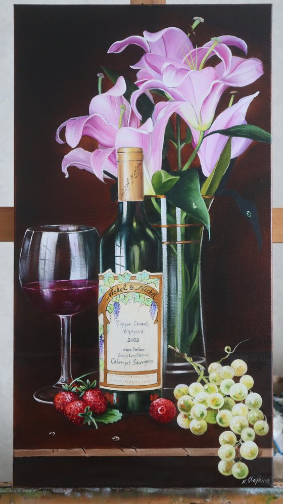 Pink Lilies and Red Wine