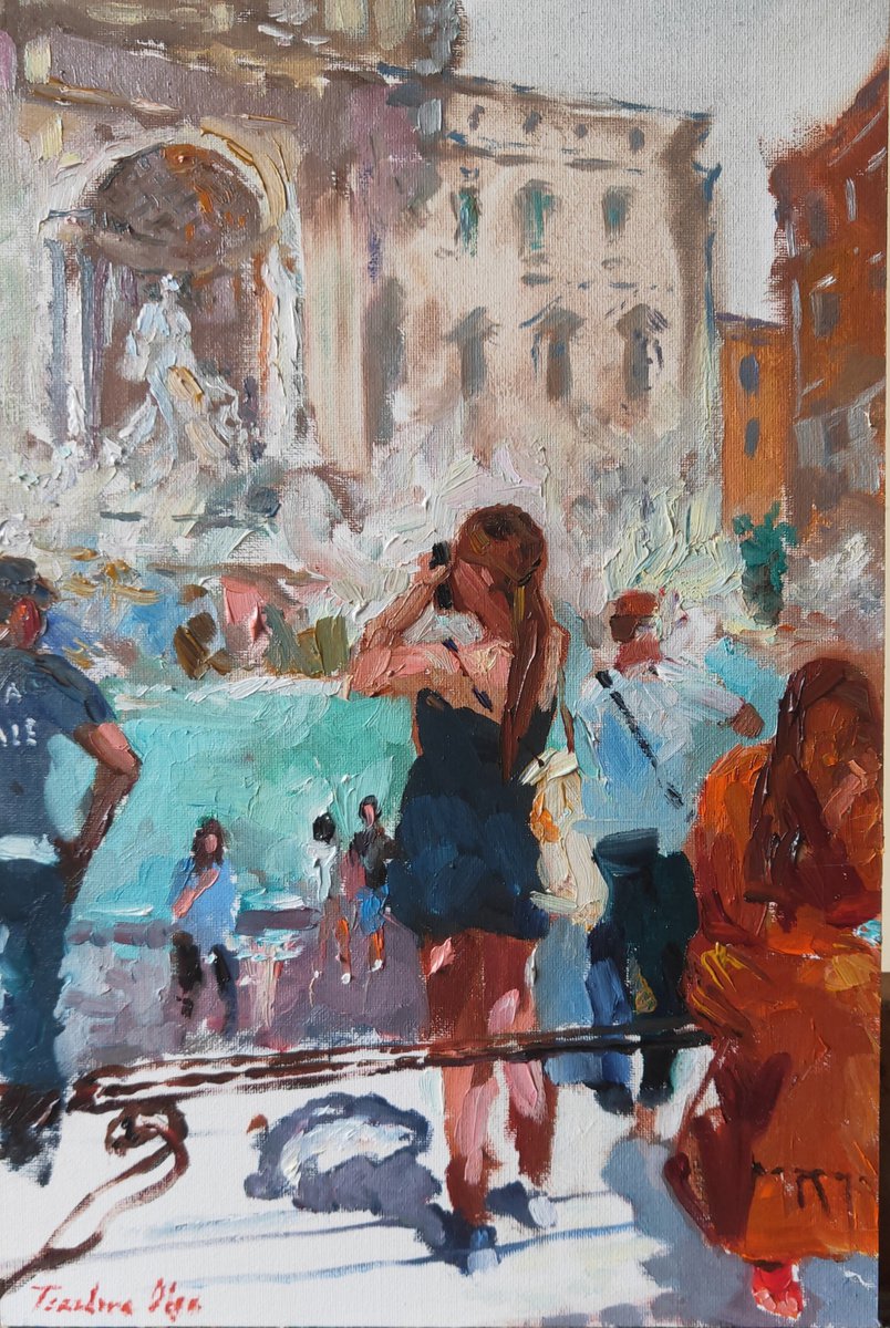 Trevi Fountain - Rome painting sketch artwork original oil by Olga Tsarkova by Olga Tsarkova