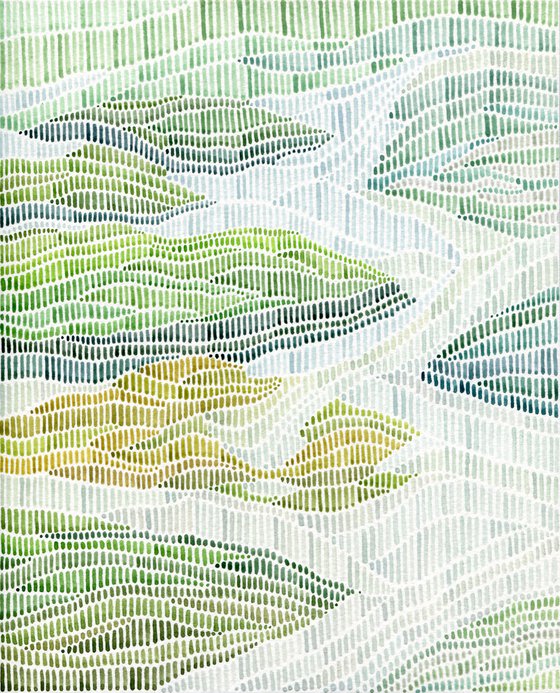 Abstract grass and water original style watercolor painting