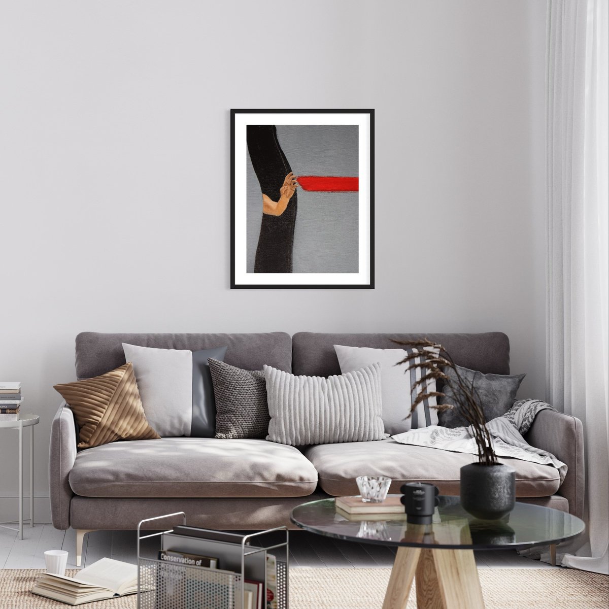 Red line-BLACK LINE, OIL PAINTING,HOME DECOR, OFFICE DECOR, ORIGINAL GIFT by Anzhelika Klimina