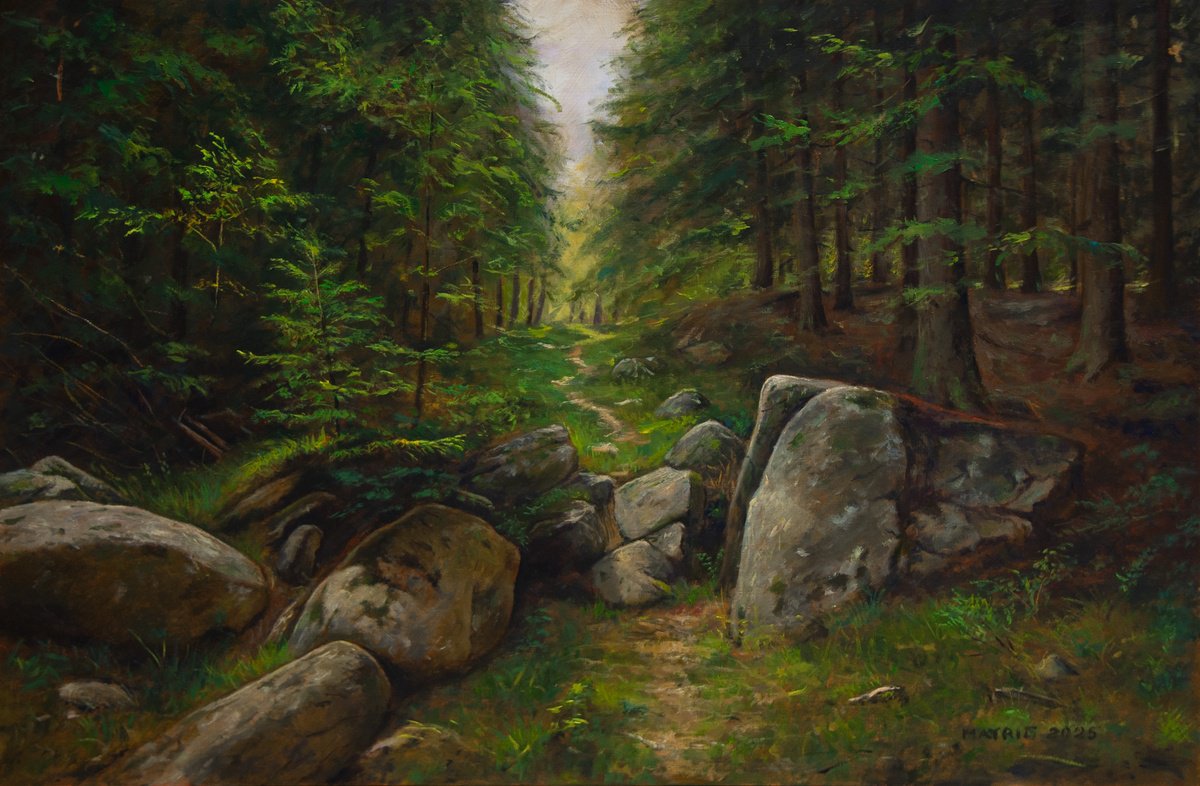 Impressionistic Landscape Oil Painting By Mayrig Simonjan, 24 X 16", Through The Forest, Original Artwork
