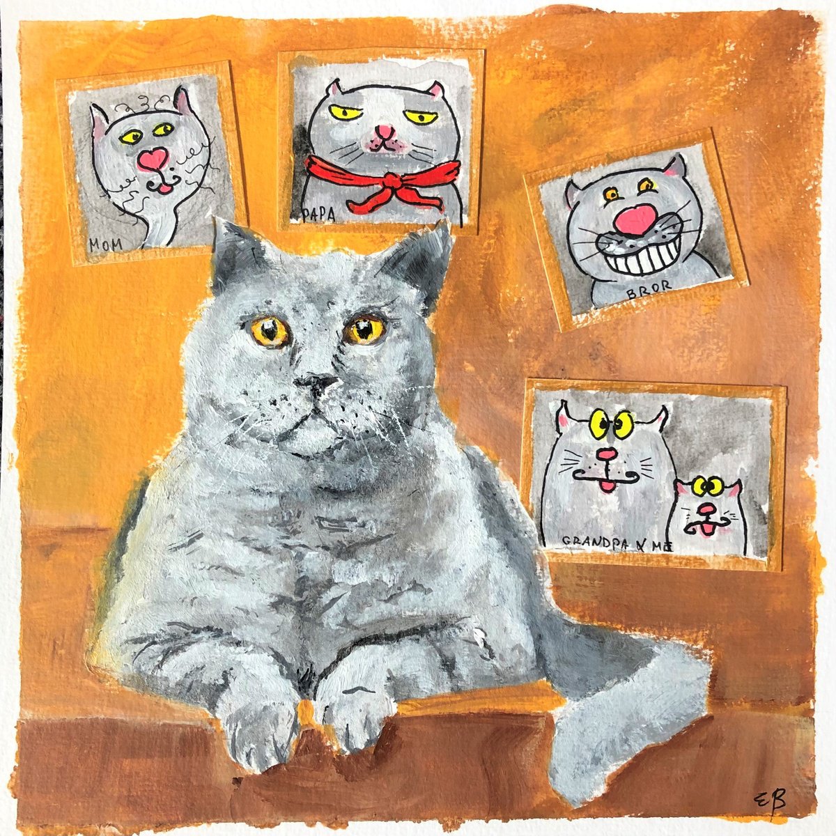 Expressive Animal Drawing By Lena Smirnova, 8 X 7", Leo With Family Portraits, Original Artwork