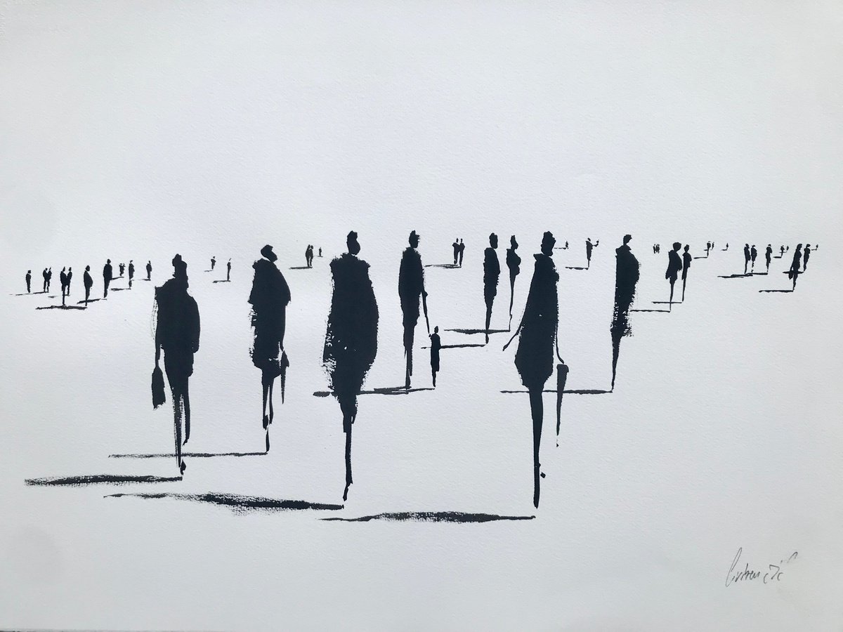 Portrait Ink Drawing By Tihomir Cirkvencic, 30 X 22", Impact Figures #17, Original Artwork