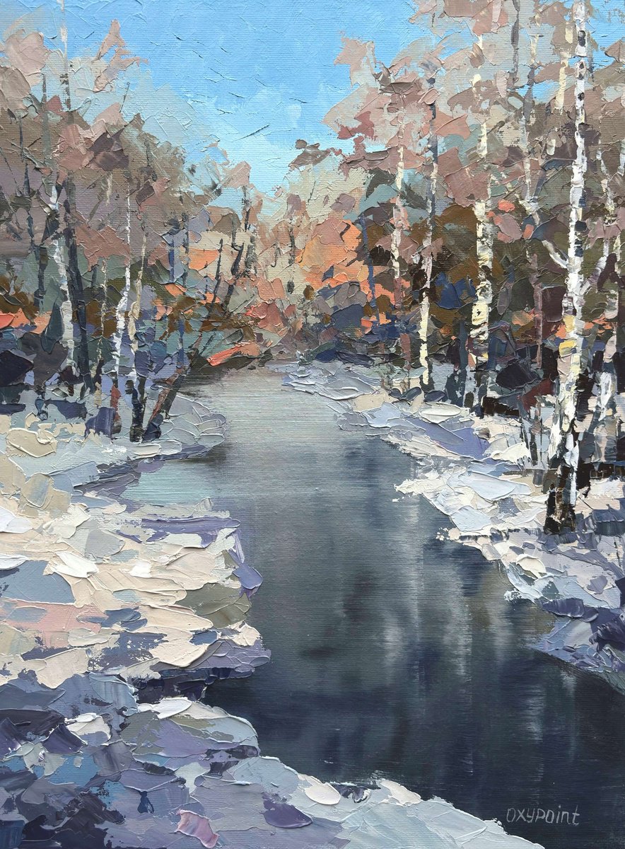 Impressionistic Landscape Oil Painting By Oxypoint, 12 X 16", "Stream In A Grove", Original Artwork