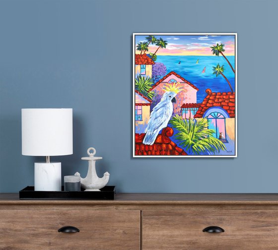 Abstract Australian Landscape with a Cockatoo