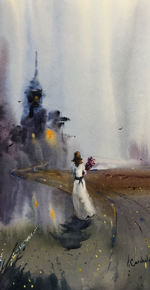 Watercolor "On The Way Home” by Iulia Carchelan