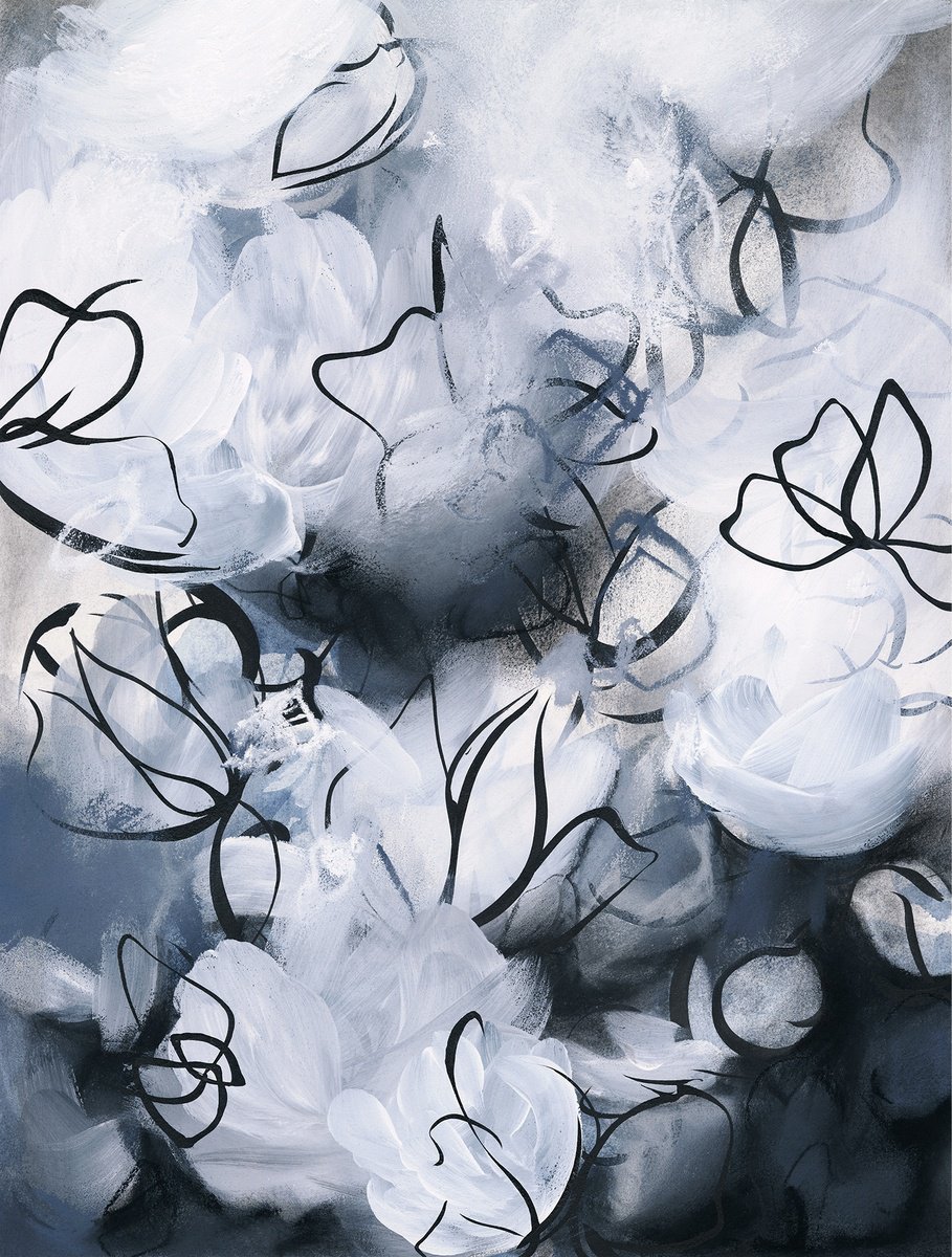 Organic Abstract Drawing By Sara Richardson Artist, 13 X 17", Sonnet In Blue No.4, Original Artwork