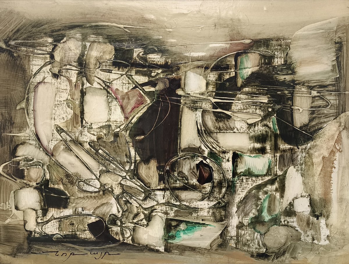 Abstract Oil Painting By Norayr Gevorgyan, 18 X 14", Pale Reflections, Original Artwork