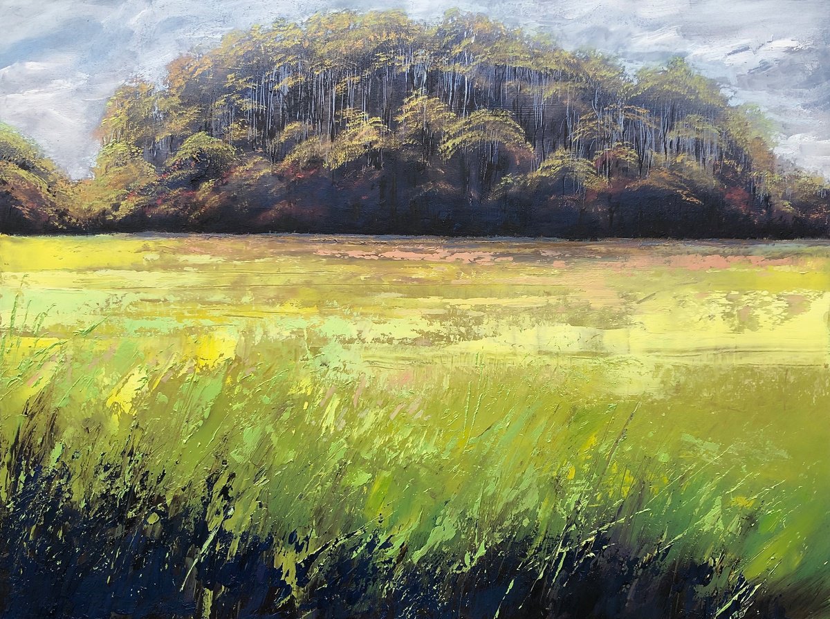 Impressionistic Landscape Oil Painting By Simon Jones, 24 X 18", Spring Copse 2, Original Artwork