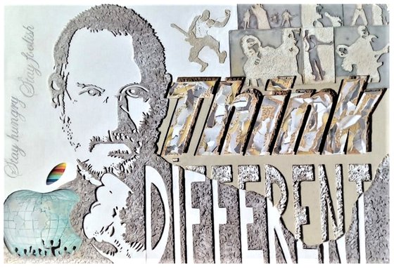 THINK DIFFERENT STEVE JOBS 3/9 2012 bas-relief  Size: 30.7 W x 21.2 H x 1.9 D in