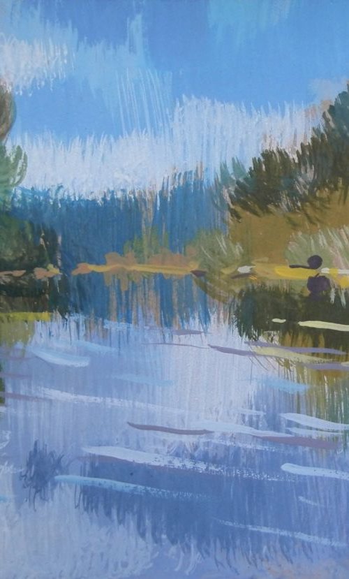 River. Original painting 35x24 cm by Sergey  Kachin