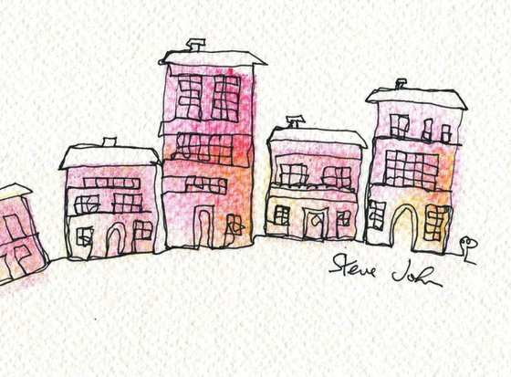 The Pink Houses. Continuous Line drawing.