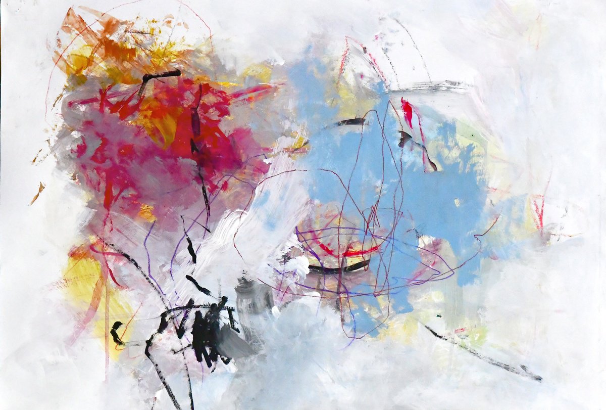 Expressive Abstract Acrylic Painting By Kirsten Handelmann, 28 X 20", Reverberation, Original Artwork