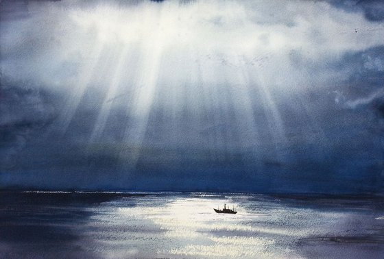 The Calm After the Storm - seascape - sunlight - sea and sky - seascapes - ocean - clouds - skyline