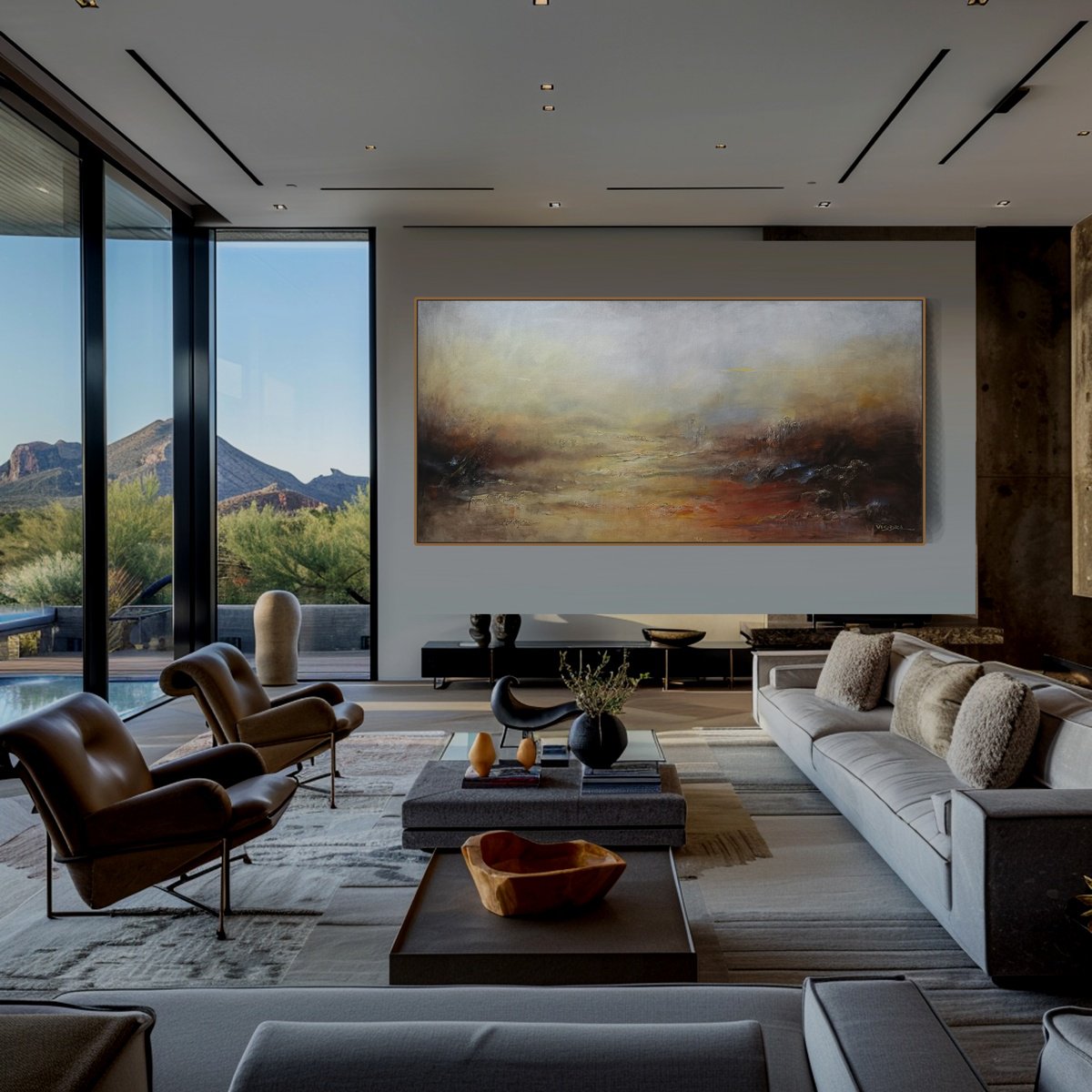 Geometric Abstract Acrylic Painting By Vishalandra Dakur, 62 X 32", Dancing Rocks, Original Artwork