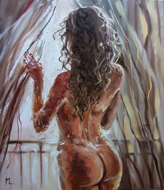 " YOUR WINDOW ... "-   liGHt  ORIGINAL OIL PAINTING, GIFT, PALETTE KNIFE nude