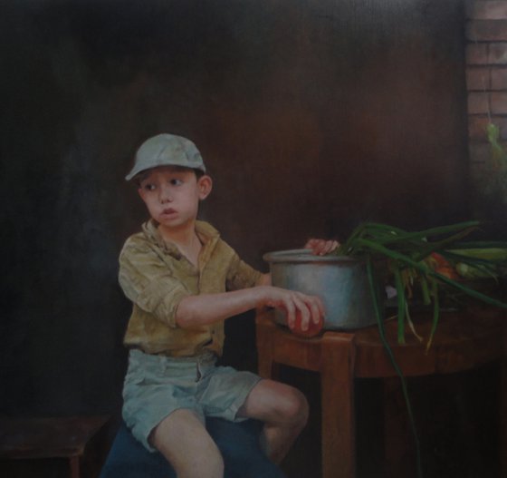 Boy with apples